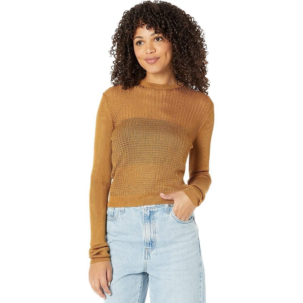 FREE PEOPLE H20 Crew Neck Sheer Long Sleeve Pullover Cropped Top - Medium